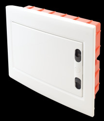 Rozdzielnica podtynkowa białe drzwi płaskie szyna PE Tracon