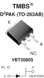 VBT2080S-M3 Trench MOS Barrier Schottky Rectifier Ultra Low VF = 0.46 V at IF = 5 A