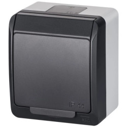 Gniazdo zasilające pojedyncze natynkowe hermetyczne IP44 antracyt z klapką antracytową 2P+Z Schuko 16A HERMES ELEKTRO-PLAST
