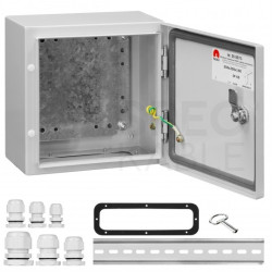 Obudowa hermetyczna rozdzielnica metalowa z płytą montażową 250x250x150 IP65 natynkowa szara NEKU