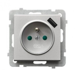 Gniazdo pojedyncze z uziemieniem z przesłonami torów prądowych, z ładowarką USB GP-1RZPUSB/m/38