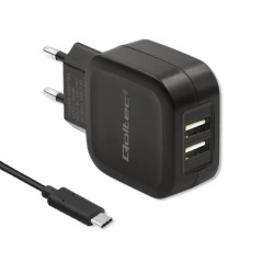Qoltec Ładowarka sieciowa 17W 5V 3.4A 2xUSB + kabel USB typC