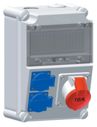 Rozdzielnica naścienna 2x16A 230V, 1xCEE 16A 5P 400V 8-modułowa pokrywa rewizyjna 513399