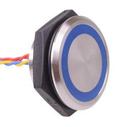 PBAM3AFB002E0B APEM Blue LED 24VDC Momentary NO 30mm Piezo Switch Prewired IP68