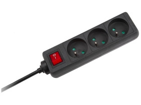 Przedłużacz czarny KEMOT 3 gniazda 1,5m z przełącznikiem