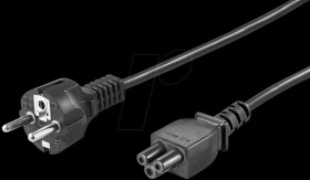 Mains power cable, cloverleaf, black, straight