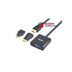 Konwerter Mini/Micro/HDMI - VGA Wejście HDMI - Wyj. VGA + Audio 3w1 UNIT