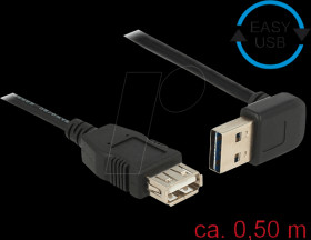 85185 USB 2.0 Kabel, EASY A male angled to A female, 0.5 m, black