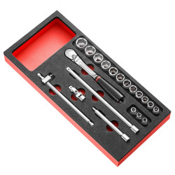 Zestaw nasadek rozmiar napędu 3/8 cala elementy: 20 Facom typ napędu Kwadratowy gniazdo 7 , 8 , 9 , 10 , 11 , 12 , 13 ,