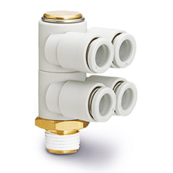 Złączka pneumatyczna R 3/8 Wciskane 8 mm SMC Uniwersalne kolanko obejmowane z podwójnym rozgałęzieniem R 3/8