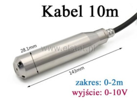 Sonda hydrostatyczna poziomu wody; 2m; kabel 10m