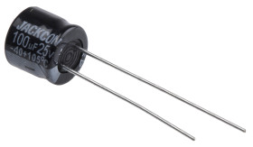 Kondensator 100μF 25V dc Radialny, Otwór przelotowy RS PRO roztaw: 3.5mm 8 (Dia.) x 7mm