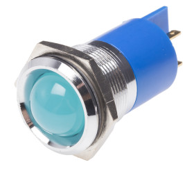 Lampka kontrolna do montażu panelowego 24V ac/dc, niebieska 22mm LED Chrom Końcówka lutownicza RS PRO