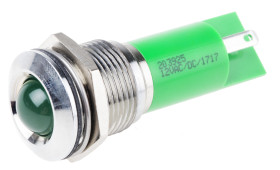 Lampka kontrolna do montażu panelowego 12V ac/dc, zielona 16mm LED Chrom Końcówka lutownicza RS PRO