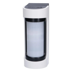 czujka zewnętrzna dualna PIR/MW 90 stopni z antymaskingiem zasilana bateryjnie (biały korpus) Zasięg 12m