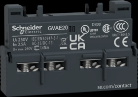 Auxiliary switch, 2 Form A (N/O), front, for GV2L/GV2LE/GV2ME/GV2P/GV2RT/GV3L/GV3P/LS1D32, GVAE20