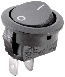 Rocker switch, black, 1 pole, On-Off, off switch, 12 (4) A/250 VAC, 8 (8) A/250 VAC, IP40, unlit, printed, 1881.1103