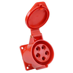 Red 32A 415V 3P+N+E Industrial Panel Mount Socket IP44