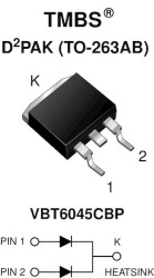 VBT6045CBP-M3 Trench MOS Barrier Schottky Rectifier for PV Solar Cell Bypass Protection Ultra Low VF = 0.33 V at IF = 10 A
