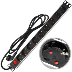 Listwa zasilająca RACK 19 1U 9 gniazd Schuko z wyłącznikiem