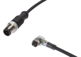 Złącze kablowe gniazdo kątowe M8 wtyk prosty M12 3-pinowe 5m PUR VK500F82