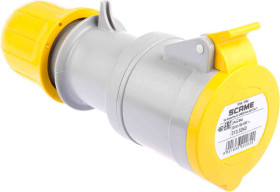 Złącze przemysłowe - zasilające 32A Gniazdo 110 V 2P + E Żeński Scame Żółty Montaż na kablu IP44
