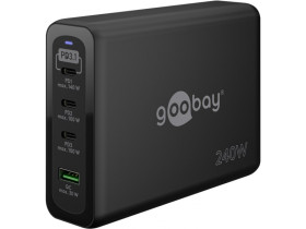 Wieloportowa szybka ładowarka USB-C PD GaN (240 W), czarny