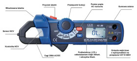 Mały miernik cęgowy 200A AC/DC True RMS z bezdotykowym próbnikiem napięcia i latarką LED FC-36