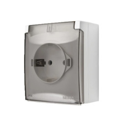 Simon Aquaclick Gniazdo IP44, Schuko, pojedyncze, szybkozłącza, klapka transparentna biały ACGSZ1C/11A