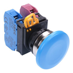 YW4B-A4E11S Blue 22mm Metal Bezel Mushroom Maintained Push Button Switch 1NO-1NC IP65 IDEC