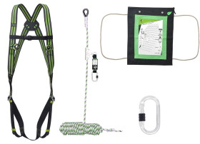 Zestaw przeciwupadkowy, Urządzenie zapobiegające upadkowi, pas, worek z juty, karabin Budowa