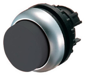 Pushbutton, unlit, groping, waistband round, black, front ring silver gray, mounting Ø 22.5 mm, 216636