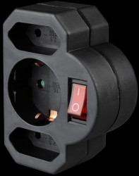 2+1-gang plug adapter with switch, black