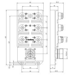 ASBSV 6/LED 5 Rozdzielacz 6 portów M12 (5 stykowe - 2 sygnały na złącze), sygnalizacja LED, przyłącze M23 - 19 stykowe, LUMBERG