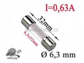 0,63A bezp. powolny szklany 6,3x32mm