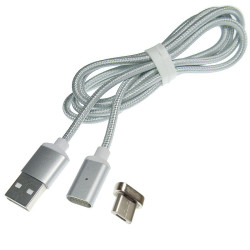 Kabel USB/MicroUSB Magnet. 1m 2.4A z LED mikro magnetyczny srebrny