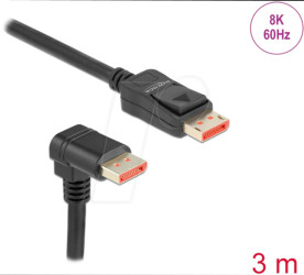 87052 DisplayPort 1.4 cable, 8K @60 Hz, 90° with angled bottom, 3 m
