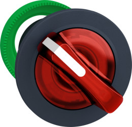 Toggle switch, 2 positions, illuminable, groping, waistband round, red, front ring gray, 90°, mounting Ø 30.5 mm, ZB5FK1443