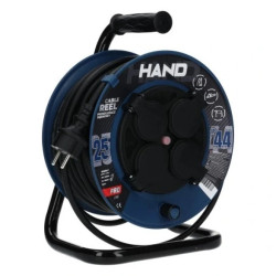 Przedłużacz budowlany zwijany na bębnie Rozgałęźnik na 4 gniazda 2P+Z 230V IP44 na kablu OW 3x2,5mm2 25m HAND