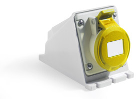 Złącze przemysłowe - zasilające 16A Gniazdo 100 → 130 V. 2P + E RS PRO Żółty Montaż ścienny IP44
