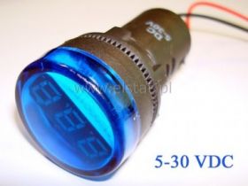 Woltomierz okrągły LED niebieski 5-48VDC 28mm