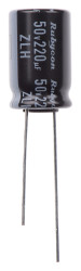 Kondensator 220μF 50V dc Radialny, Otwór przelotowy Rubycon roztaw: 5mm 10 (Dia.) x 16mm