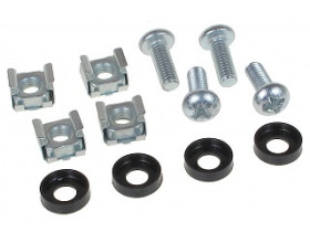Komplet czterech śrub, koszyczków i podkładek do mocowania wyposażenia szaf RACK 19 do szyn montażowych SM-6/RACK