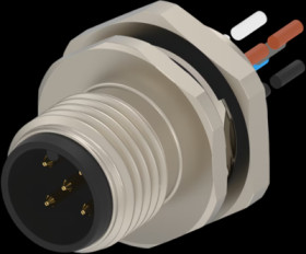 Panel plug, M12, 5 pole, strand connection, screw locking, straight, T4171210005-001
