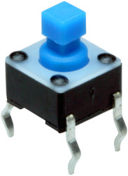 Short-stroke pushbutton, 1 Form A (N/O), 50 mA/24 VDC, unlit , actuator (blue, L 2.89 mm), 1.56 N, THT, 1825967-1