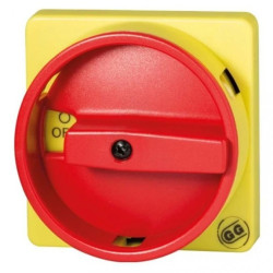 Żółta tabliczka 67x67 z czerwonym pokrętłem, 012/0001