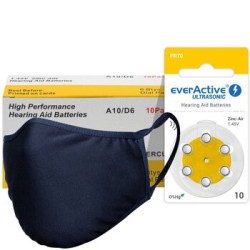 120 x baterie do aparatów słuchowych everActive ULTRASONIC 10 + maska antybakteryjna wielokrotnego użytku Stanteks