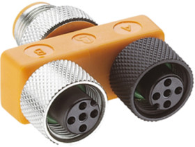 Adapter, 2 x M12 (3 pole, socket) to M12 (3 pole, plug), T-shape, 11122