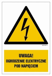 ZNAK - HA020 Uwaga ogrodzenie elektryczne pod napięciem - arkusz 9 naklejek 5 x 7,5 cm FN - Folia samoprzylepna