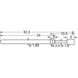 ICT spring contact with probe, waffle, Ø 2 mm, travel  5.3 mm, pitch 2.54 mm, L 32.3 mm, 2021-C-2.25N-AU-2.0